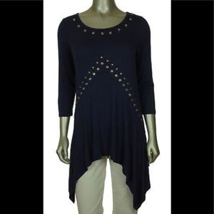 NWT Joseph A 3/4 Sleeve Plum Sharkbite Top